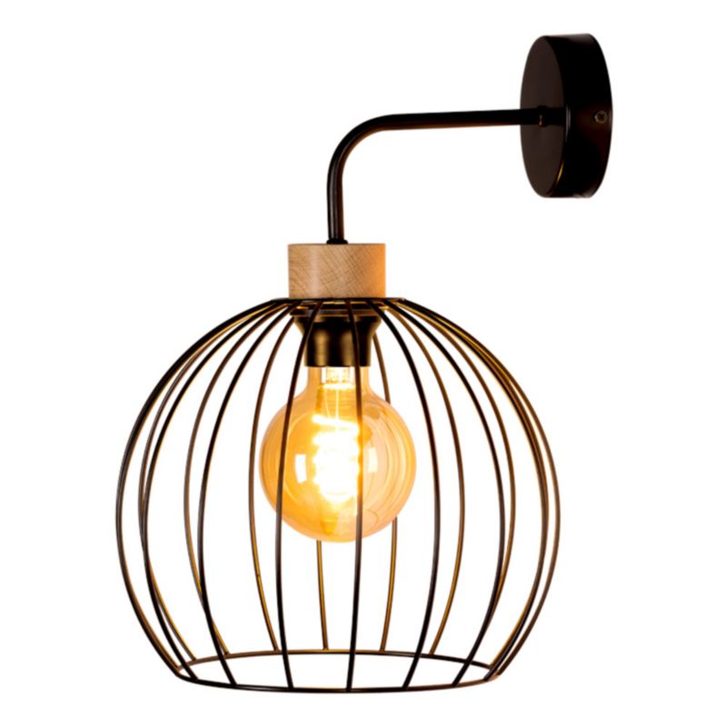 Trævæglampe SPOT Light 1xE27 Max. 60W Olieret Eg FSC med Sort Metalnetskærm, Polsk Producent, 1 stk.