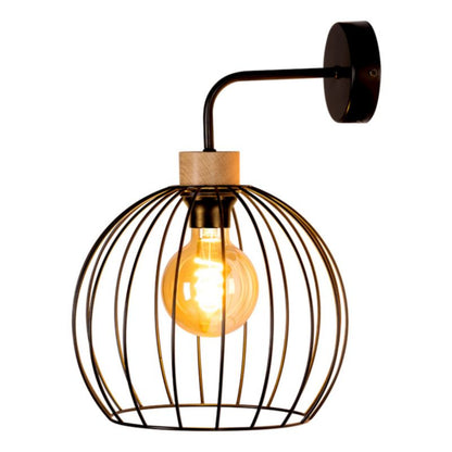 Trævæglampe SPOT Light 1xE27 Max. 60W Olieret Eg FSC med Sort Metalnetskærm, Polsk Producent, 1 stk.