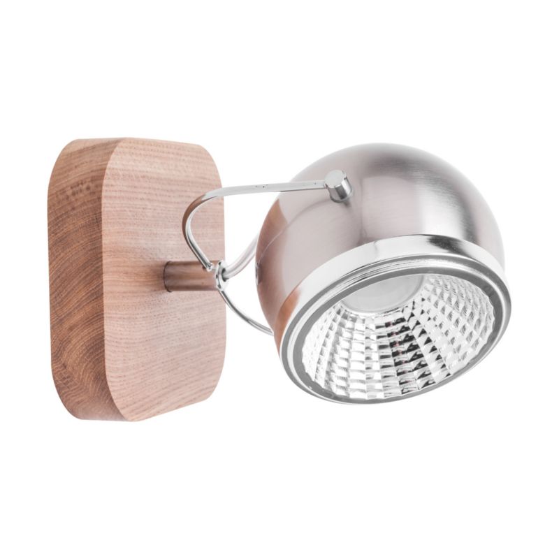Trævæglampe SPOT Light 1xGU10 LED 6W Olieret FSC-eg med Satinmetal, Polsk Producent, 1 stk.