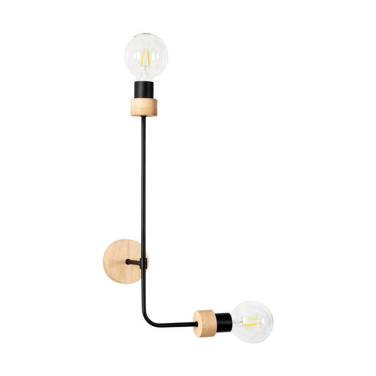 Trævæglampe SPOT Light 2xE27 Max. 40W Olieret Eg FSC med Sort Accent, Polsk Producent, 1 stk.