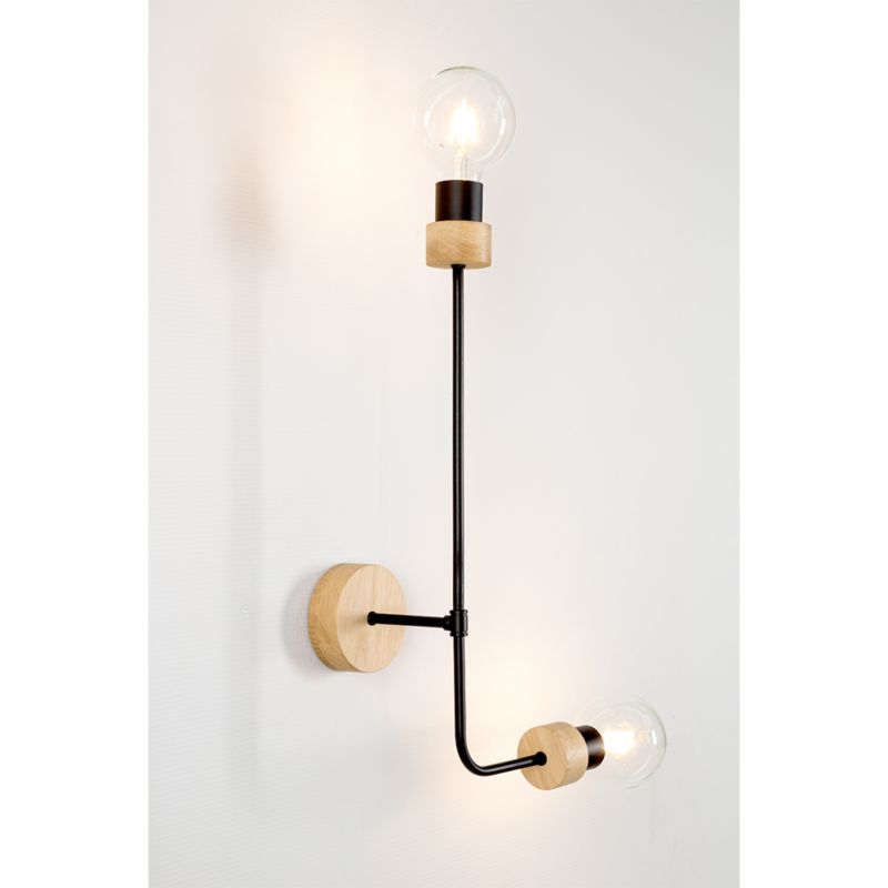 Trævæglampe SPOT Light 2xE27 Max. 40W Olieret Eg FSC med Sort Accent, Polsk Producent, 1 stk.
