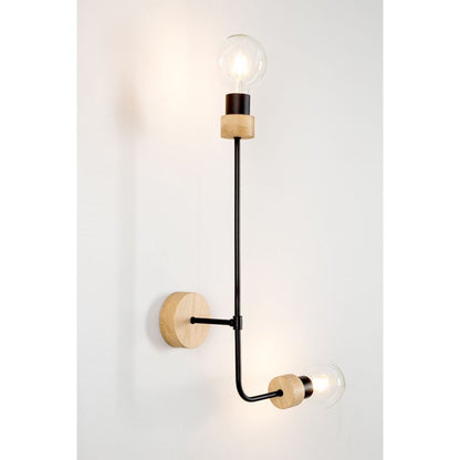 Trævæglampe SPOT Light 2xE27 Max. 40W Olieret Eg FSC med Sort Accent, Polsk Producent, 1 stk.