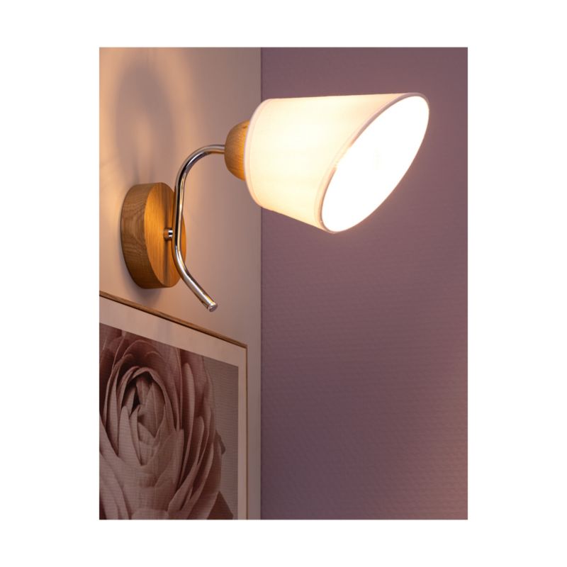 Trævæglampe SPOT Light Mette 1xE27 Max. 40W Olieret FSC-eg kombineret med hvidt stof, polsk producent, 1 stk.