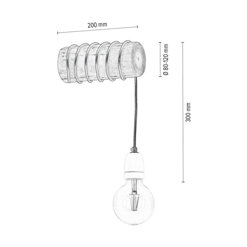 Trævæglampe SPOT Light Trabo 1xE27 Max. 25W Grå FSC-certificeret Fyrretræ med Hvid Porcelænsdetalje, Polsk Producent, 1 stk.