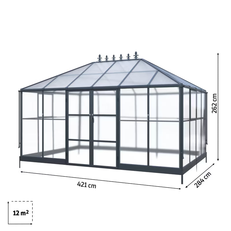 Drivhus 12 m² Polycarbonat og Aluminium