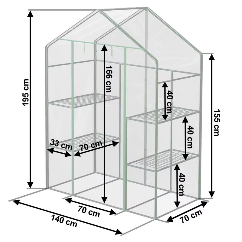 Drivhus 195x140x70 cm Transparent med 4 Hylder