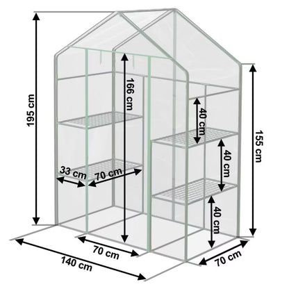 Drivhus 195x140x70 cm Transparent med 4 Hylder