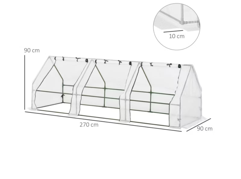 Drivhus 270x90x90 cm Stål Hvid