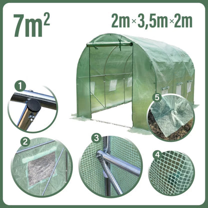 Drivhus Folietunnel 2x3,5 m Grøn 7 m²