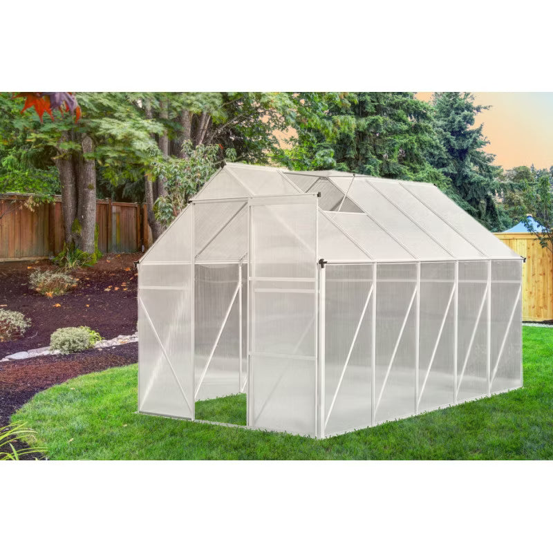 Drivhus Polycarbonat 190x312 cm 6 m² Sølv