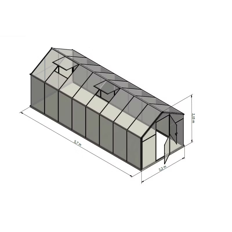 Drivhus Polycarbonat Sanus L-12 570x220 cm Aluminium