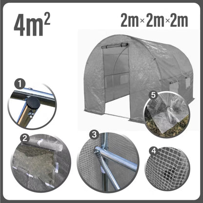 Drivhustunnel 2x2 m Grå Folie 4 m²