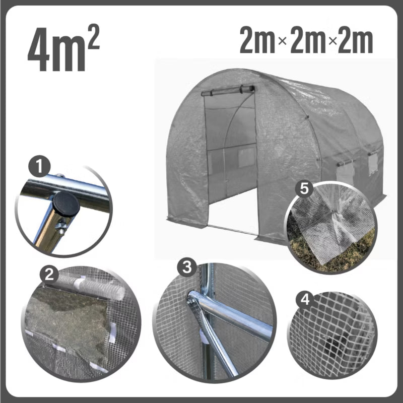 Drivhustunnel 2x2 m Grå Folie 4 m²