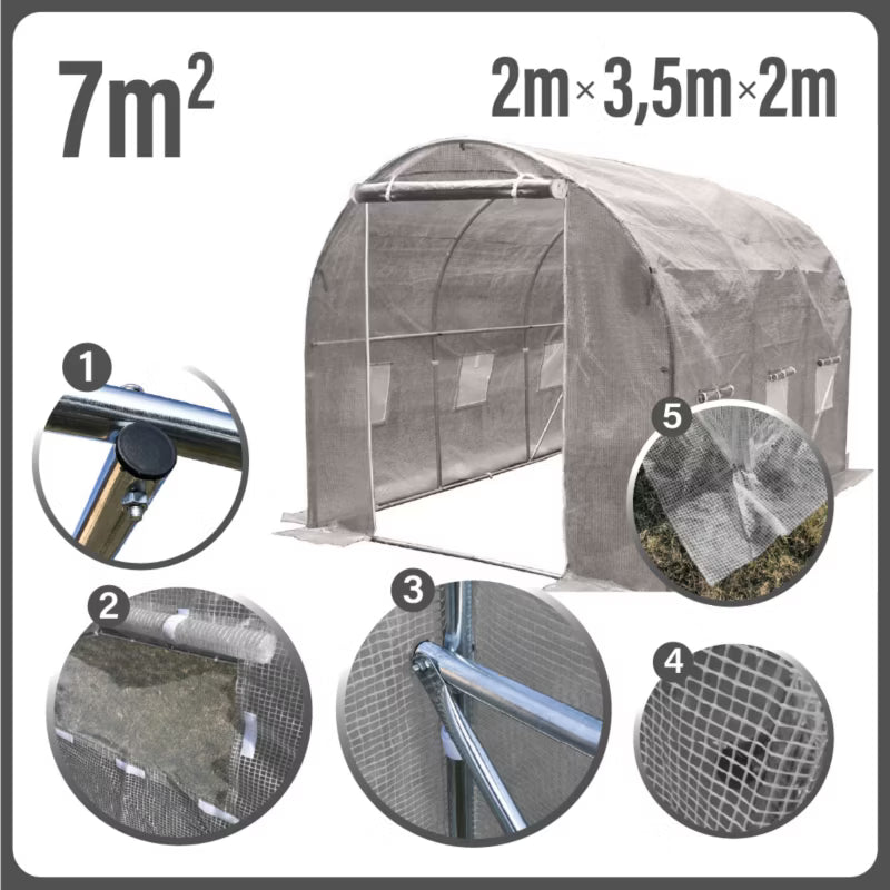 Drivhustunnel 2x3,5 m Grå 7 m²