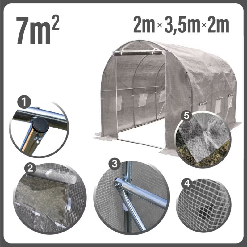 Drivhustunnel 2x3,5 m Grå 7 m²