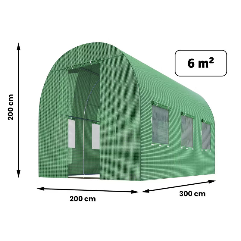 Drivhustunnel 2x3 m 6 m² Grøn