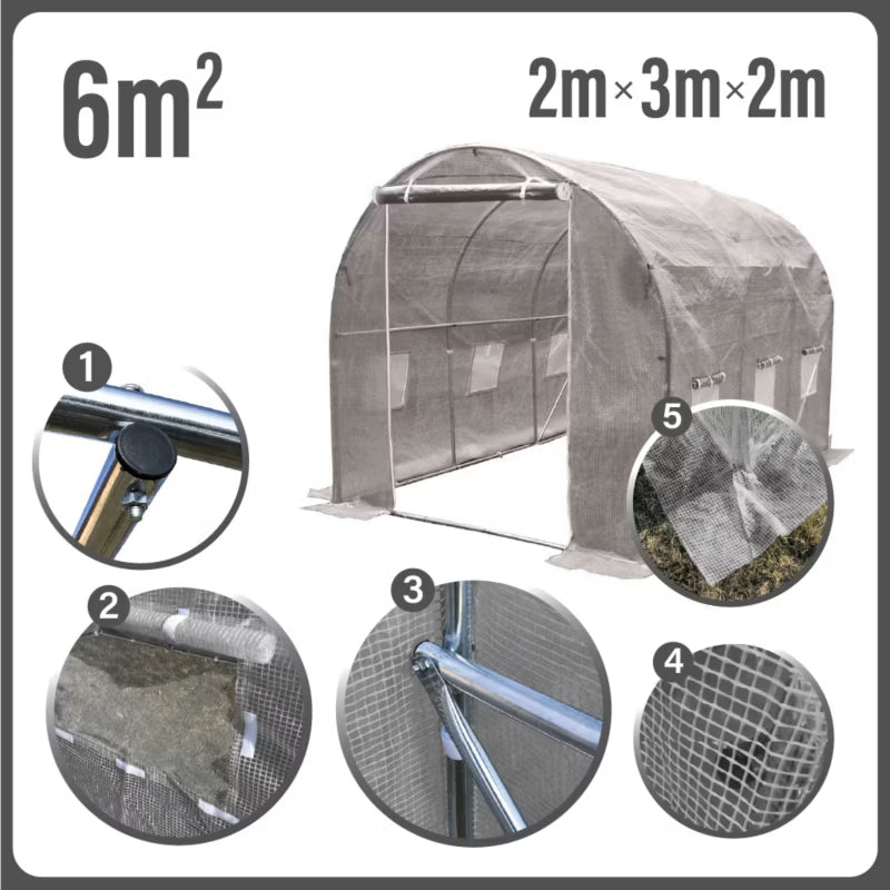 Drivhustunnel 2x3 m Grå 6 m²