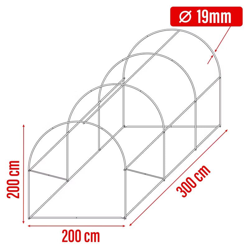 Drivhustunnel 2x3 m Grå 6 m²