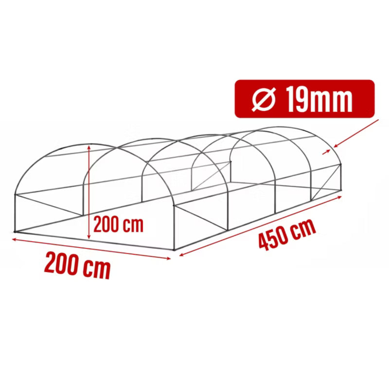 Drivhustunnel 2x4,5 m Grøn 9 m²