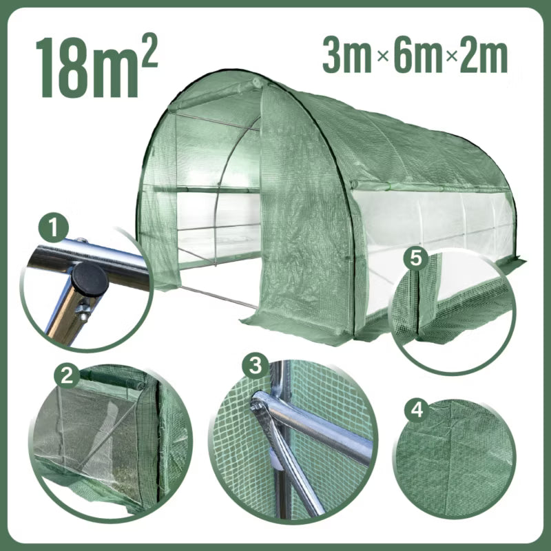Drivhustunnel 3x6 m Grøn 18 m²