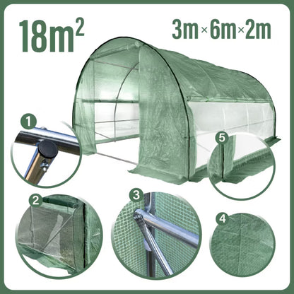 Drivhustunnel 3x6 m Grøn 18 m²