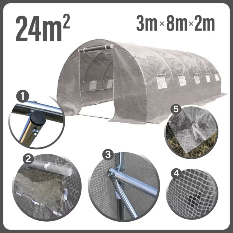 Drivhustunnel 3x8 m Grå 24 m²
