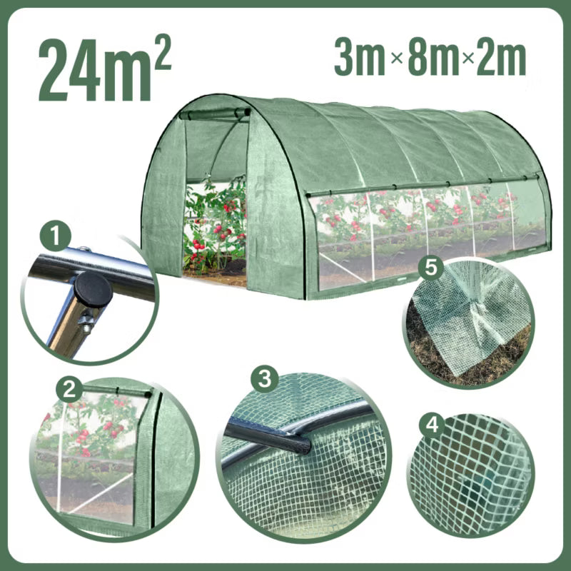 Drivhustunnel 3x8 m Grøn 24 m²