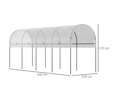 Drivhustunnel 400x120x170 cm Stål Hvid/Grøn