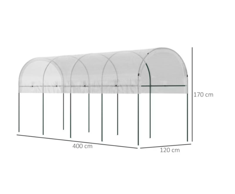 Drivhustunnel 400x120x170 cm Stål Hvid/Grøn
