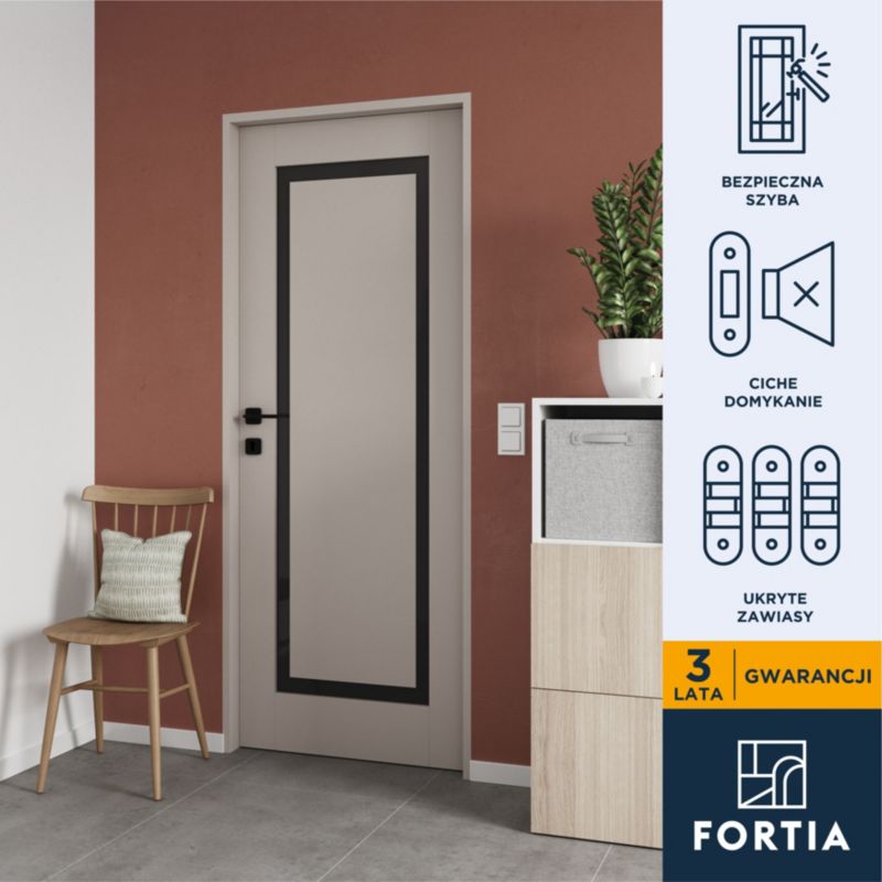 Indvendig Dør Fresno 70 cm Mat Kaszmir Sort Glas