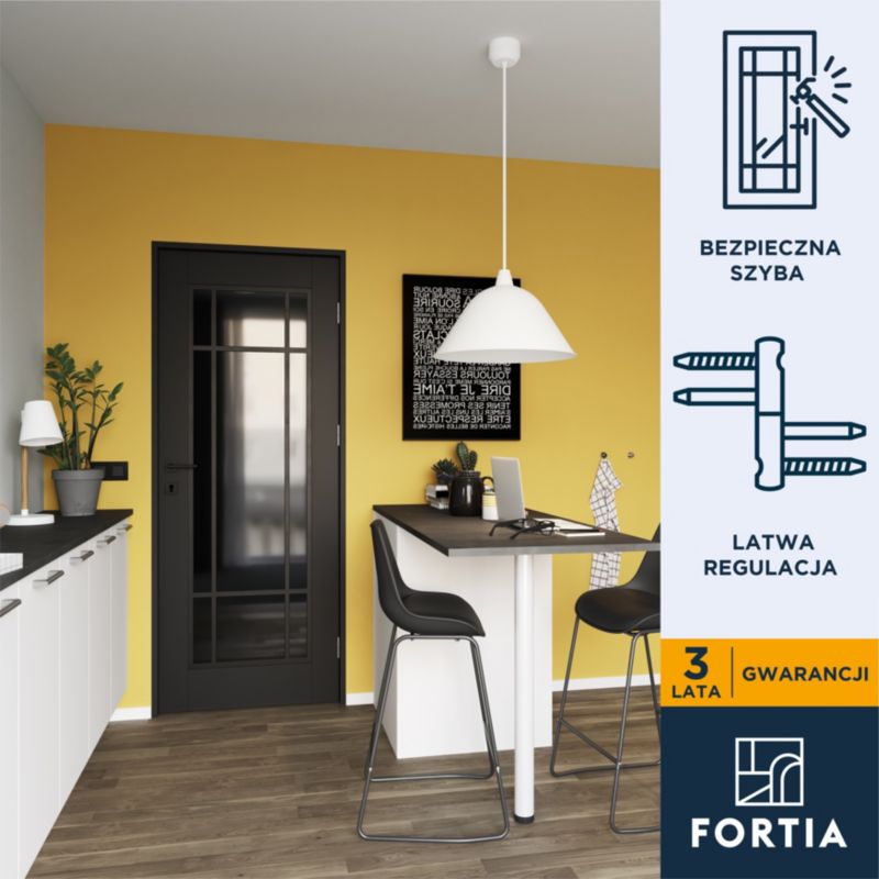 Indvendig dør Fortia Bali Sort 80 Højre Røget Glas