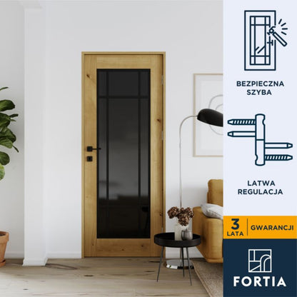 Indvendig dør Fortia Bali 80 cm venstre Boston Eg Røget Glas