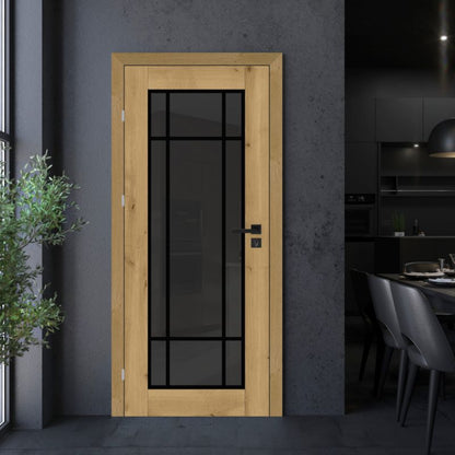 Indvendig dør Fortia Bali 80 cm venstre Boston Eg Røget Glas