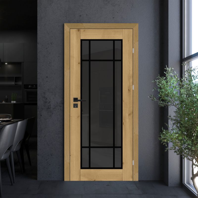 Inderdør Fortia Bali 80 cm Højre Eg Boston Røget Glas