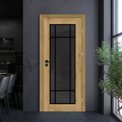 Inderdør Fortia Bali 80 cm Højre Eg Boston Røget Glas
