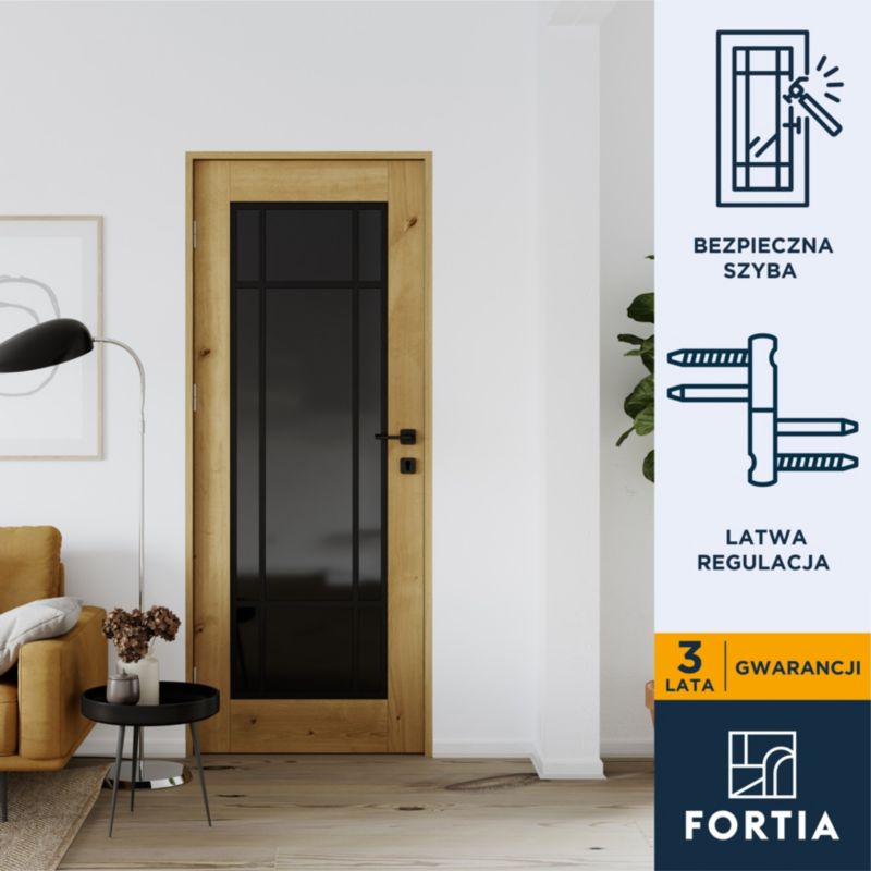 Inderdør Fortia Bali 80 cm Højre Eg Boston Røget Glas