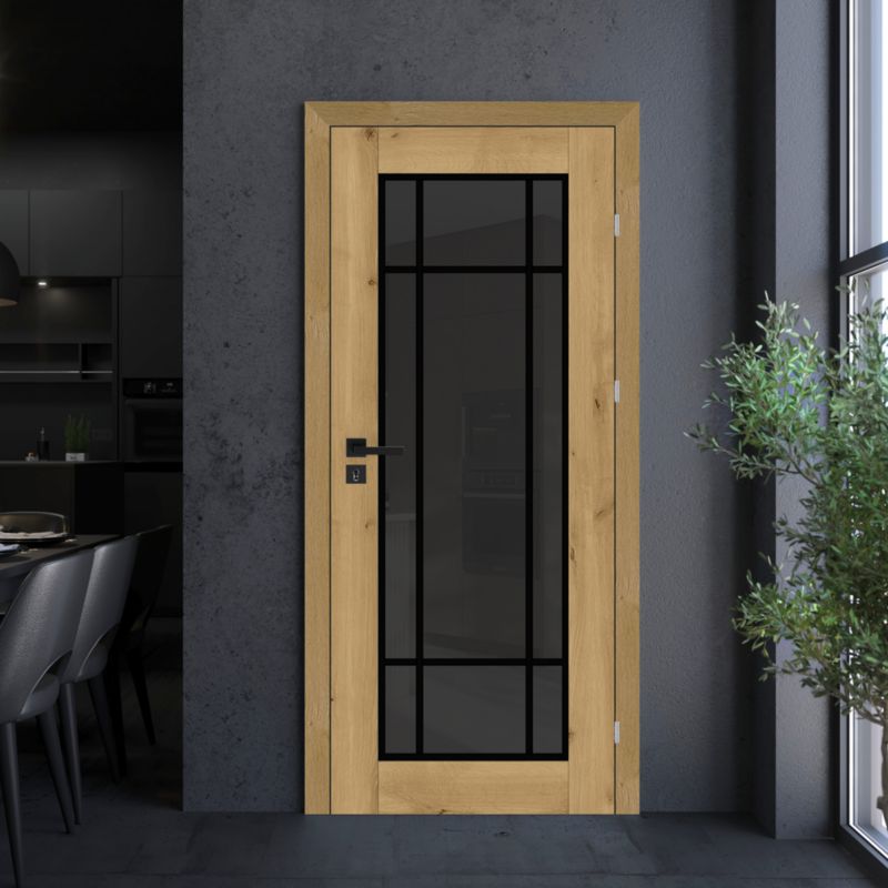 Indvendig Dør Bali 90x203,5 cm Højre Boston Eg Røget Glas