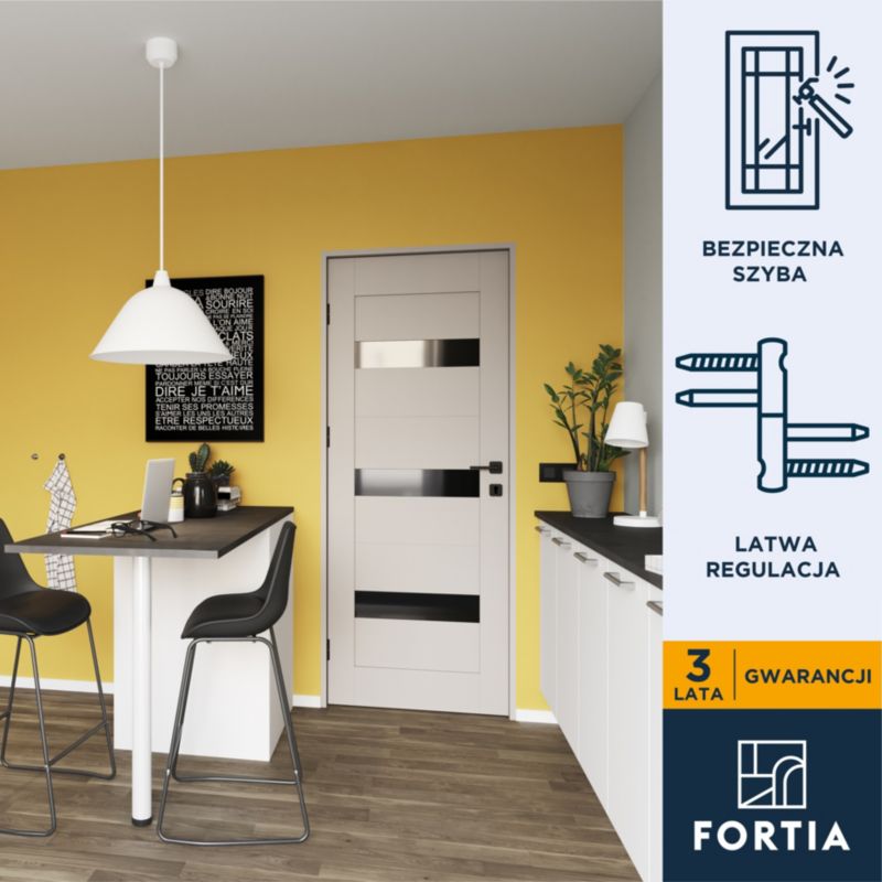 Indvendig dør Fortia Kos 80 cm Venstre Kasjmir Sort Glas
