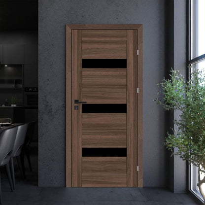 Indvendig Dør Kos 70 cm Venstre Valnød Sort Glas