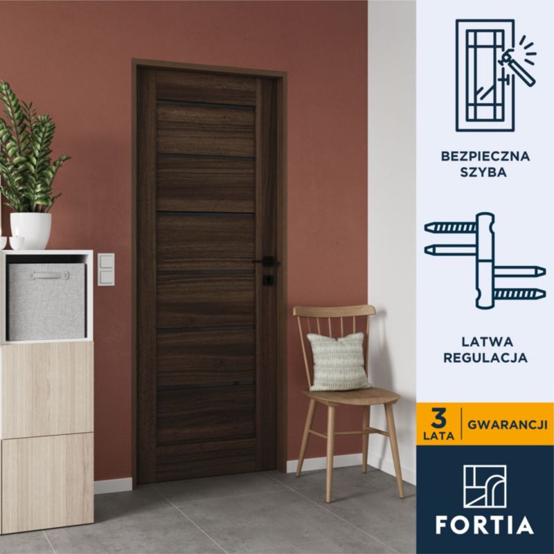 Indvendig dør Toreno Valnød 70 Højre Sort Glas
