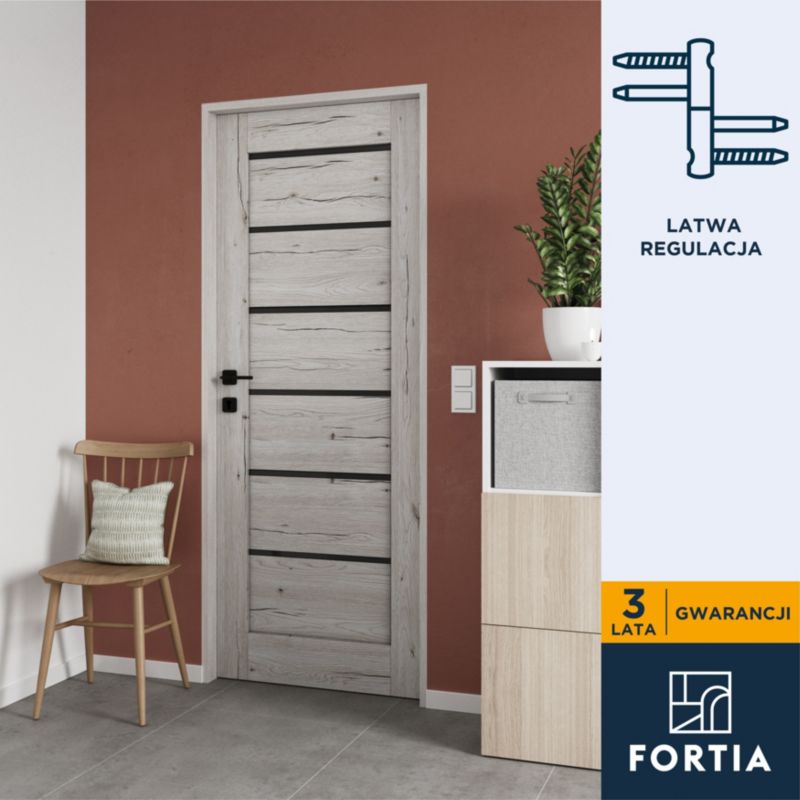 Indvendig dør Fortia Toreno Silver 80 Venstre Slim Sort Glas
