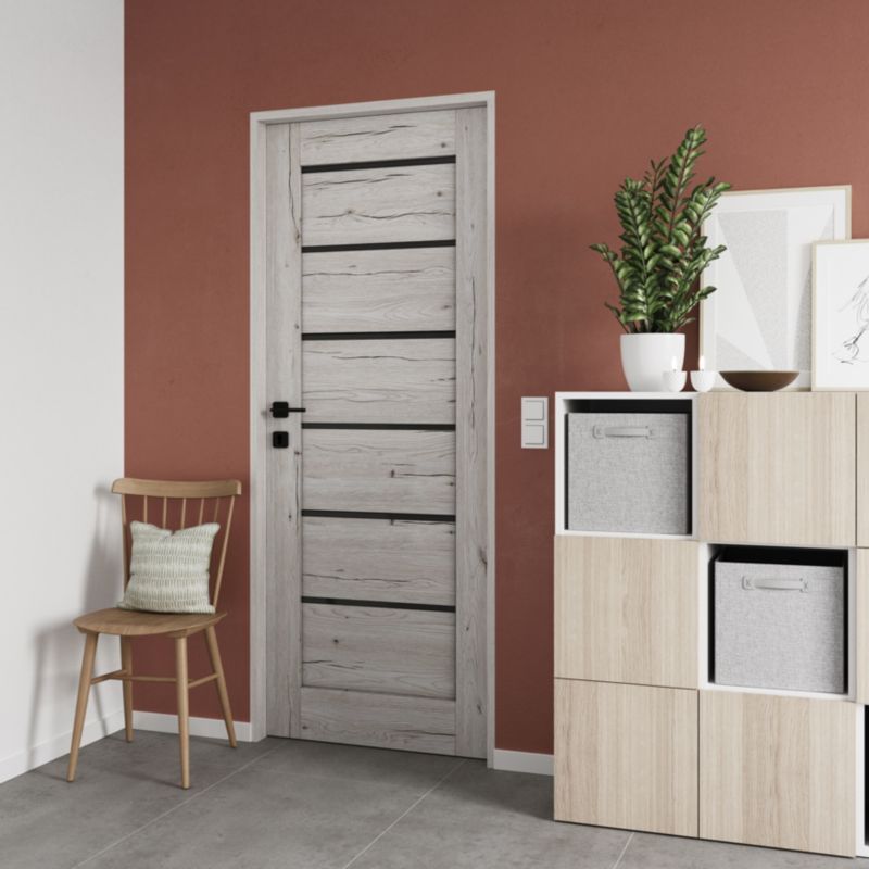 Indvendig dør Toreno Silver 90 Venstre Slim Sort Glas
