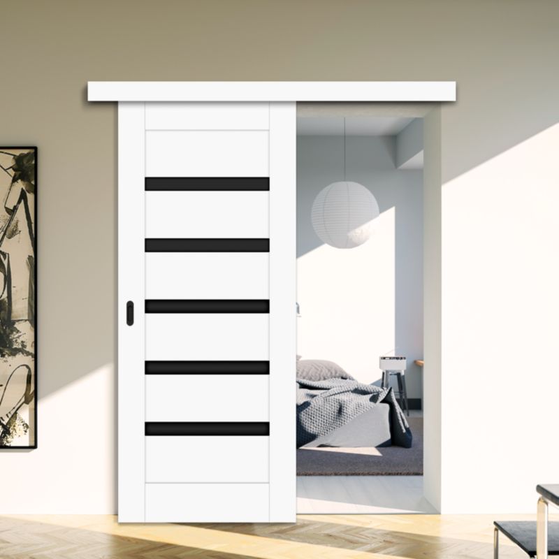 Skydedør Credis 90 cm Hvid Sort Glas