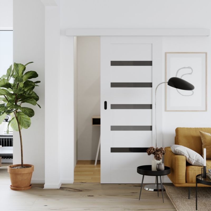 Skydedør Credis 90 cm Hvid Sort Glas