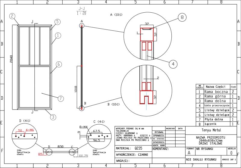 Skydedør Loft 80 cm Sort