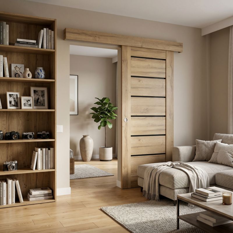 Skydedør Toreno 80 cm Eg Grandson med Sort Glas