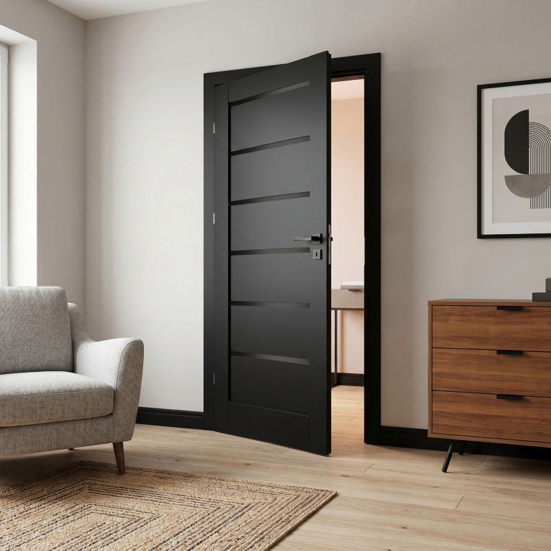 Inderdør Toreno 90 Venstre Sort Premium Med Sort Glas