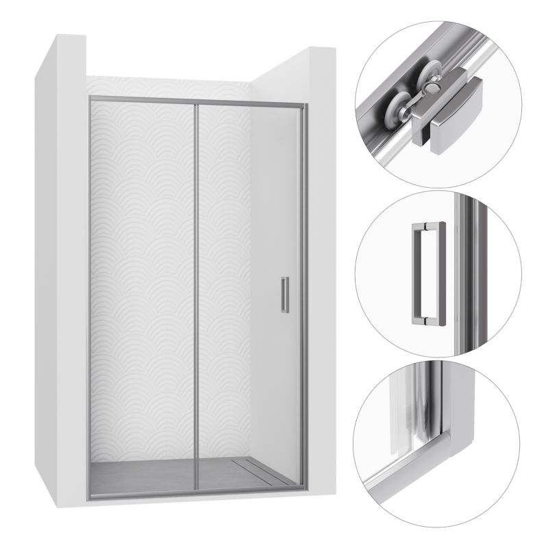 Brusedør 130 cm Skydedør Aluminium Krom