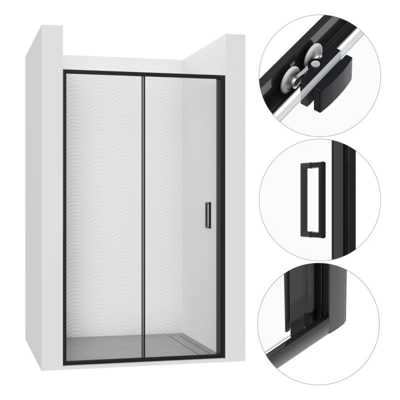 Brusedøre Skydedør 90x190 cm Sort Hærdet Glas 5 mm