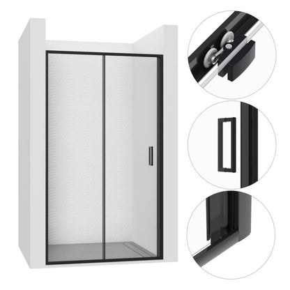 Brusedøre Skydedør 90x190 cm Sort Hærdet Glas 5 mm